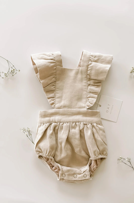 Linen Flutter Sleeve Bloomer Romper - Petal